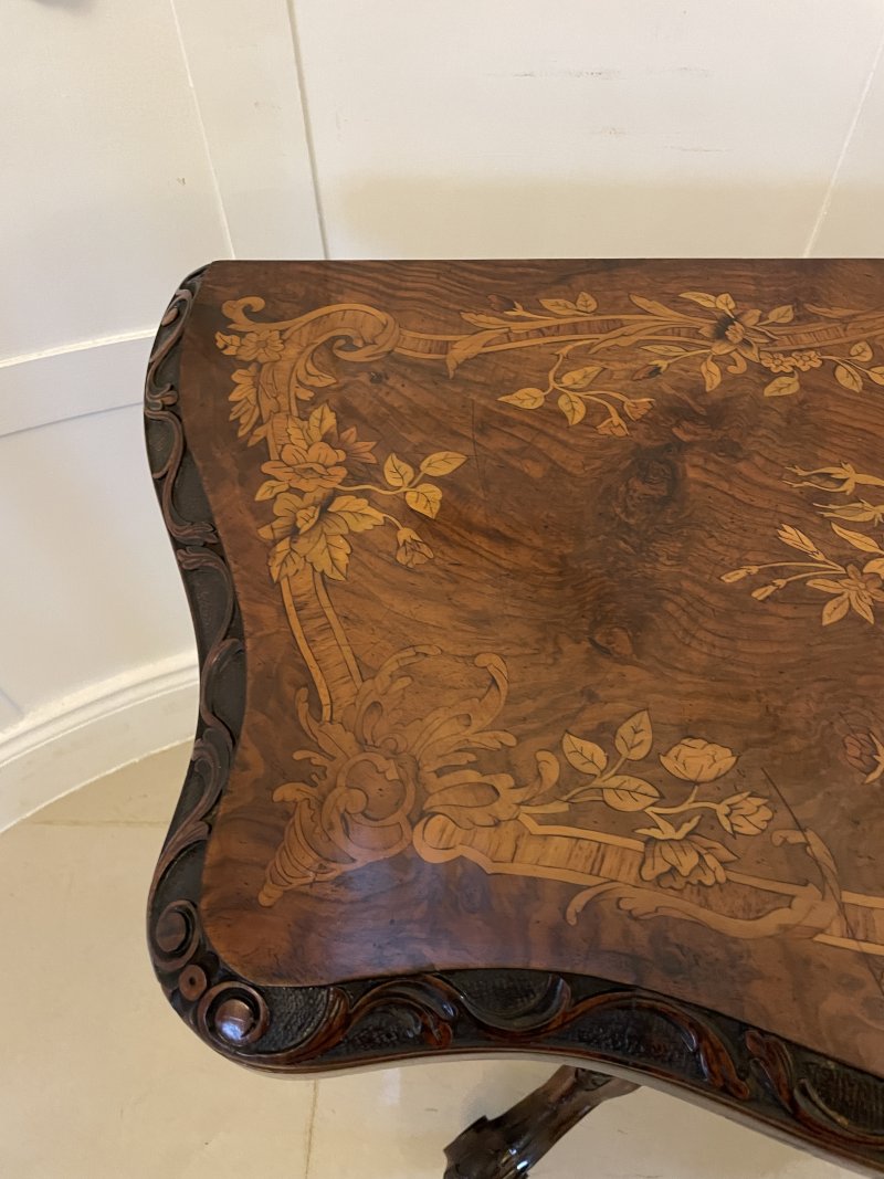 Exceptional Quality Antique Victorian Burr Walnut Inlaid Floral Marquetry Card/Console Table - Image 10